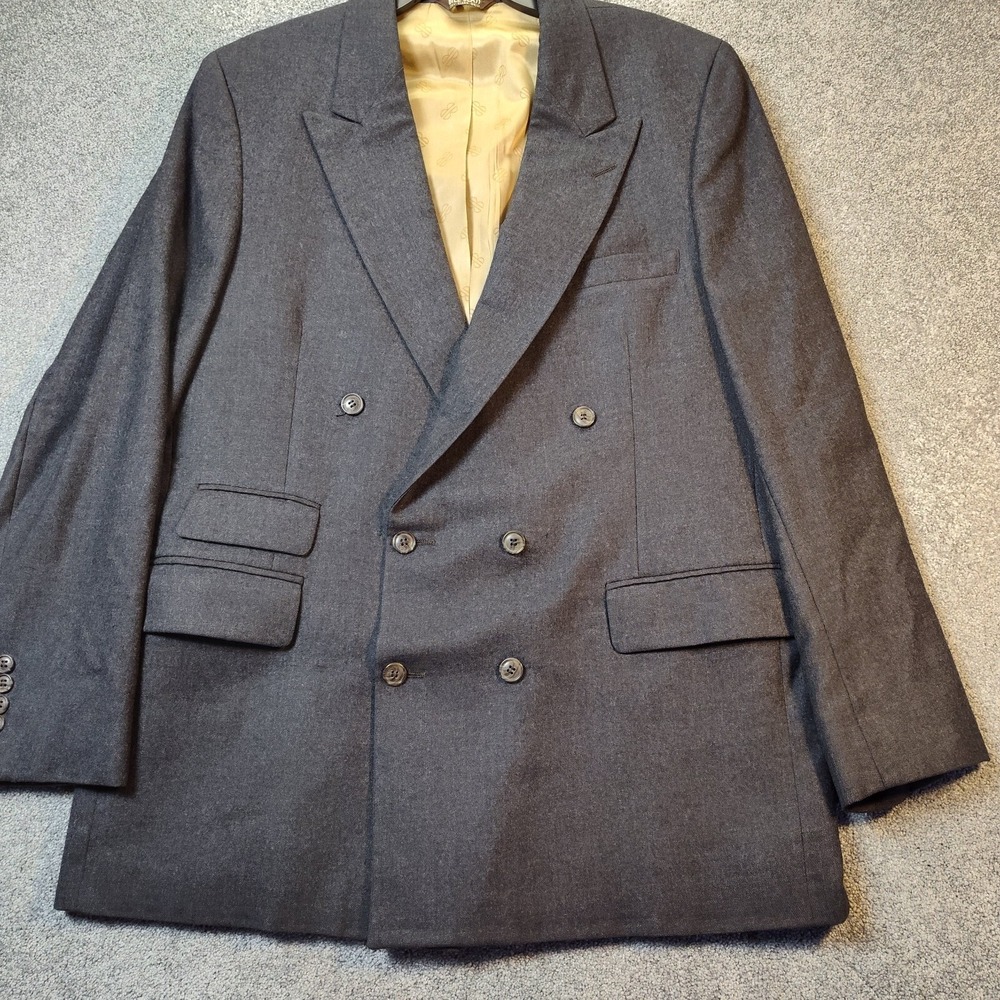 Bill Blass Blazer Gray XL Wolffs Pockets Double Breasted mens Collared Jacket